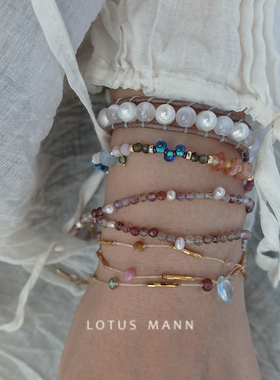 雨滴.彩色尖晶石与粉珍珠短项链