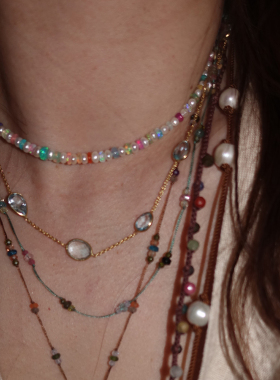 11月生辰.星系.托帕石与银镀金项链 Lotus Mann