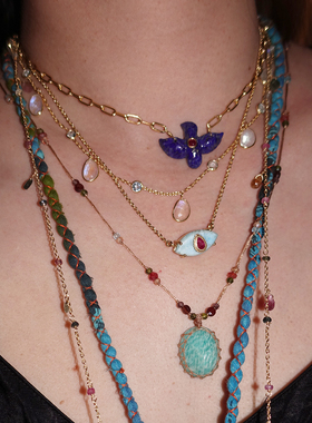 BabyPhoenix小号永生鸟凤凰/月光石/彩色蓝宝石水滴项链