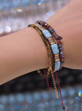 红蓝共生石榴石925镀金调节手链