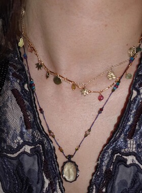 藤蔓限量彩绳.许愿宝石.编织红宝石海纹石粉晶绿紫晶与红蓝宝项链