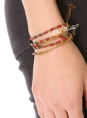 宫廷红与金色五圈编织超长手链