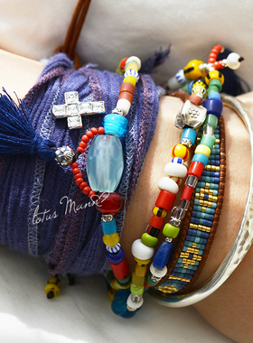 蓝色手链蓝色系编织单圈米珠手链