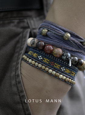 六字真言三珠.褶皱幸运丝带手绳lotus mann