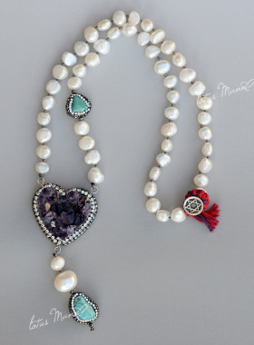 路塔斯曼深紫晶原矿镶钻珍珠项