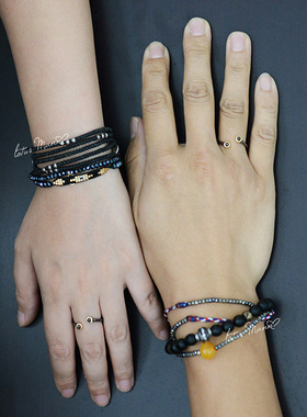 路塔斯曼黑金肌理铆钉开口戒指