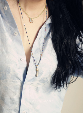 迷你CHOKER小众海蓝宝橄榄石奶油绿晶洞吊坠锁骨项链女路塔斯曼