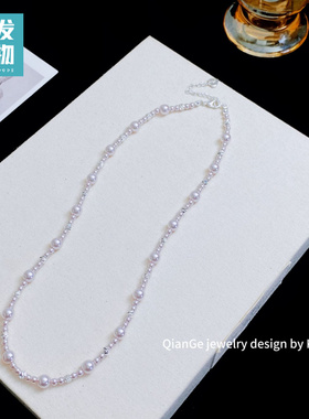 法式气质曼塔玫瑰紫珍珠项链女时