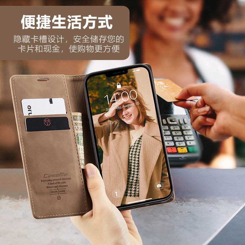 复古磨砂翻盖15适用苹果16手机壳新款iPhone15钱包13全包12插卡14ProMax防摔商务Plus保护壳XS皮套Mini收卡槽