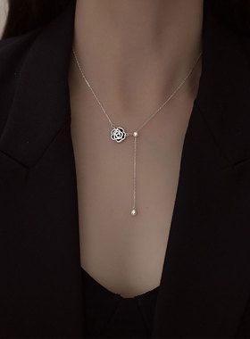 艾念s925纯银山茶花女生锁骨链