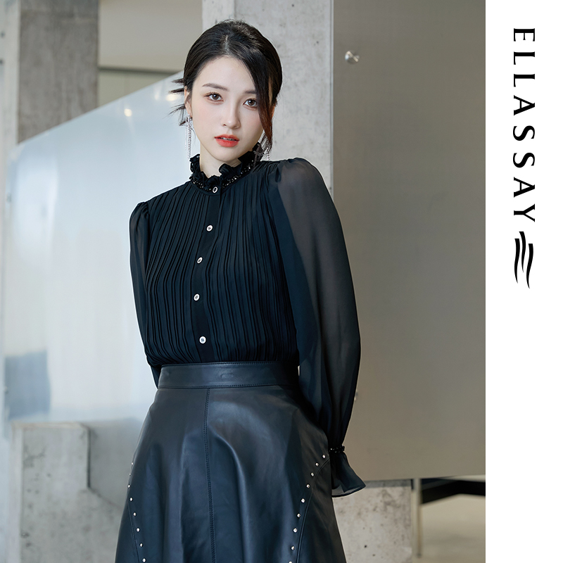 ELLASSAY歌力思秋季新款铆钉设计甜酷小皮裙女EWE333X00100-图0