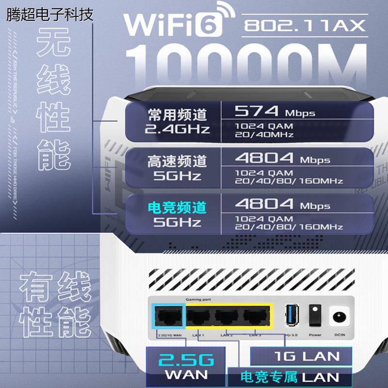 华硕ROG魔方幻GT6电竞无线子母路由器wifi6千兆三频万兆家用议价 - 图0