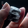 Jadeite ring natural Myanmar A goods thin round ice black chicken square ring black and white ink men and women couple finger ring