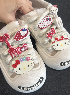 适配ouder板鞋球鞋红色KT猫粗鞋带扣可爱卡通HelloKitty配饰配件
