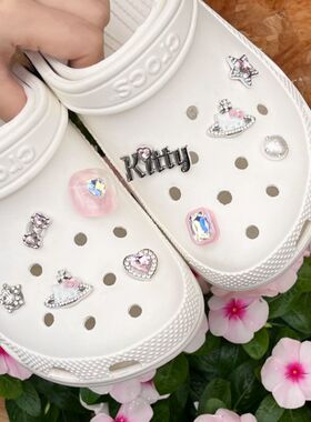 洞洞鞋鞋花KT猫立体鞋扣可爱猫咪hellokitty公仔红色格子配饰配件