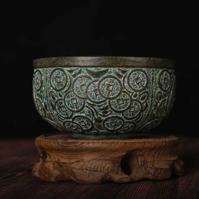 Antique green rust alloy imitation copper fortune bowl ornaments