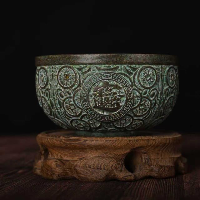 Antique green rust alloy imitation copper fortune bowl ornaments