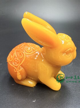 仿黄龙玉兔子摆件仿玉石十二生肖兔中式家居书房办公桌面玉兔摆件