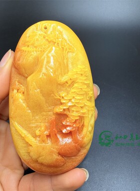 古玩杂项仿田黄寿山石手把件小桥流水山水依山傍水男女款把玩件