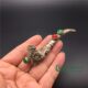 Old silver inlaid Malay jade cigarette pouch antique miscellaneous items