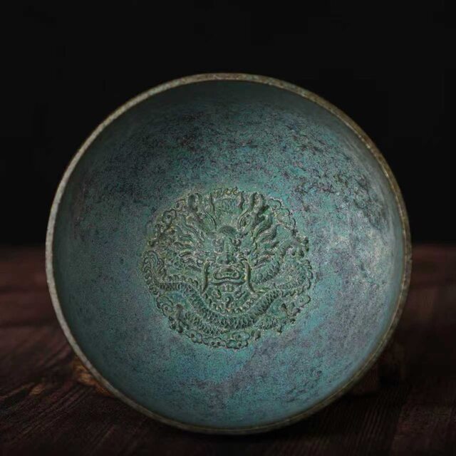 Antique green rust alloy imitation copper fortune bowl ornaments