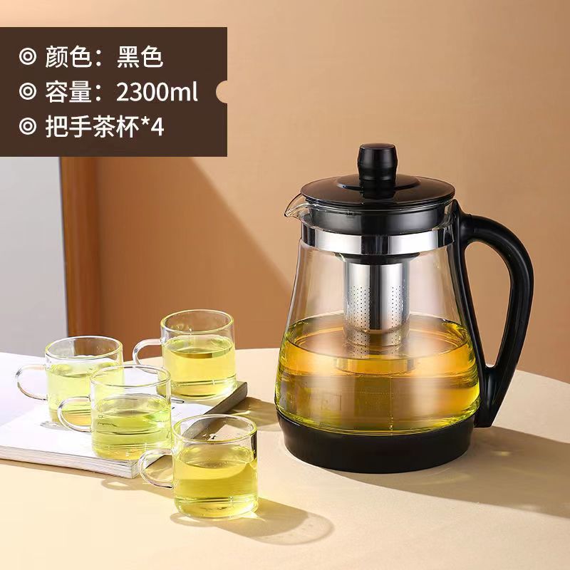 开水直冲花茶壶耐热玻璃家用餐厅茶杯茶具不锈钢过滤大容量冲茶器-图1