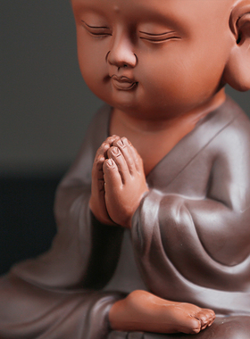 紫砂小和尚禅意茶室中式风摆件