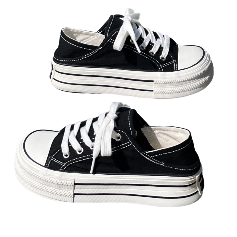 两穿踩跟厚底帆布鞋女2024新款薄款透气增高板鞋外穿一脚蹬懒人鞋,淘宝优惠券,粉丝福利购,淘宝优惠卷