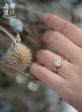 泫雅婚戒复古宫廷欧泊925银戒指