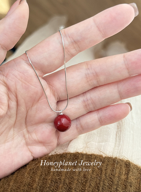 正红色珍珠925银蛇骨链项链