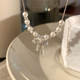 Ballet Dream Lace Bow Broken Silver Pearl Necklace