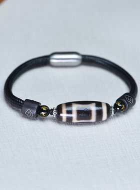 藏式虎牙天珠手链男女款学生手工复古民族风玛瑙手串编织手绳三眼