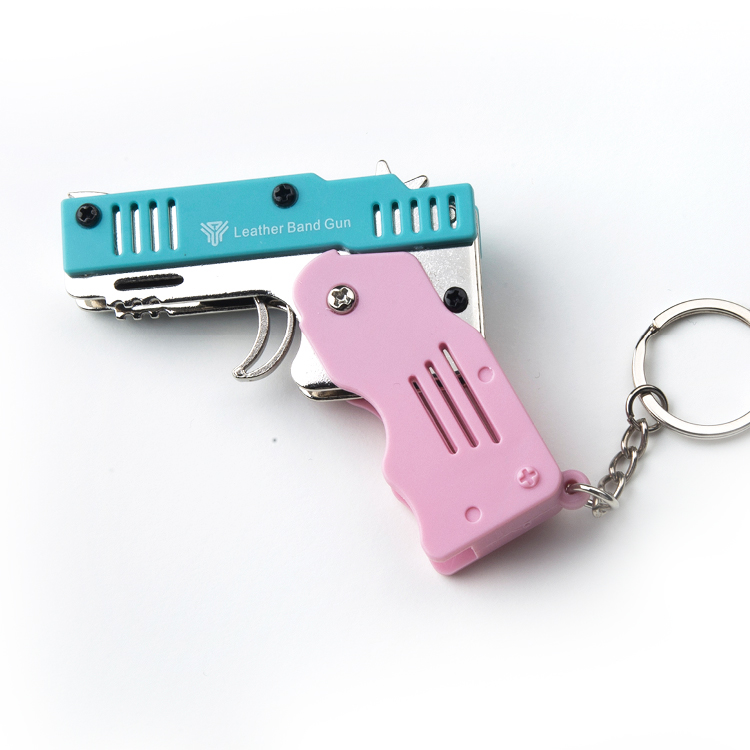 折叠皮筋枪网红萝卜配色儿童玩具六连发打皮筋手枪男孩钥匙扣挂件 - 图3
