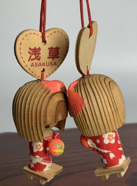 日本中古浅草屋久杉木乡土人形摆件80年代民间工艺木质小人偶