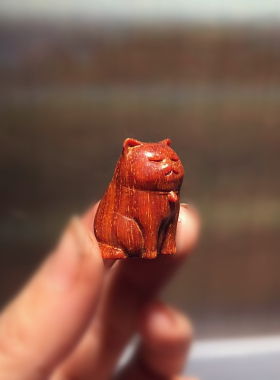 吊坠印度小叶紫檀木雕招财猫红木