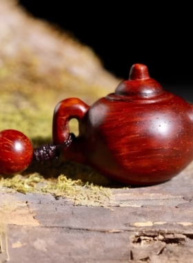 把把胡麻友小礼物雀友创意小茶壶挂件木雕吊坠小叶紫檀红木雕刻