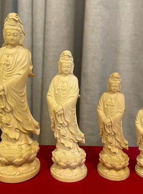 念珠观音木雕黄杨木实木雕刻菩萨摆件站立家居玄关供奉佛像装饰