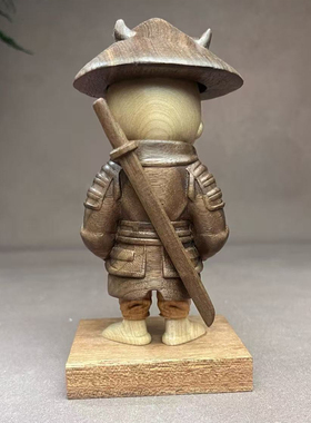 暗黑武士木雕摆件日式骷髅手办武侠风桌面公仔骷髅木雕潮玩装饰