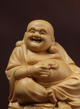 小弥勒佛木雕实木摆件招财黄杨木