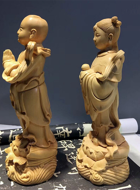 善财童子木雕黄杨木龙女观音包邮