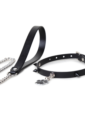 真皮项圈男女颈圈高级喵爪铭牌choker项链牵引绳小狗链 刻字定制