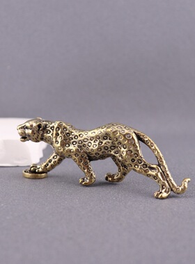 纯黄铜金钱豹招财复古茶宠摆件