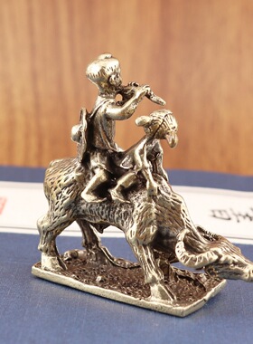 纯黄铜复古牧童骑牛桌面摆件