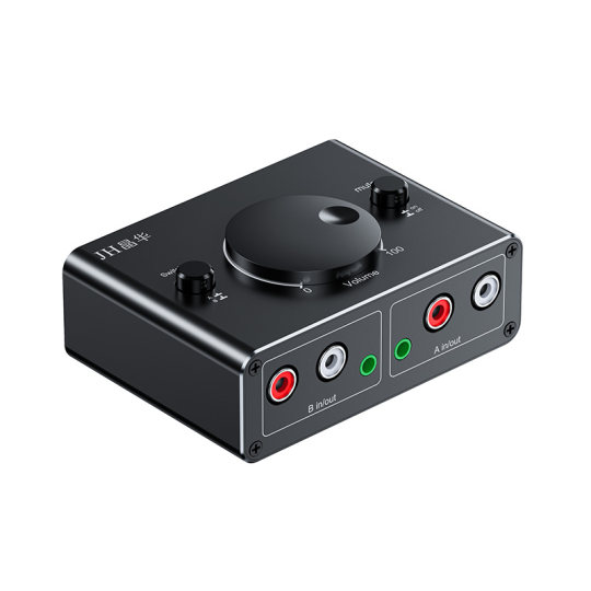 3.5音频切换器二进一出2RCA音频信号一分二音量调节直播一键静音