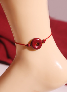 万山朱砂原产地工厂批发紫金砂平安扣红绳脚链手链饰品男女国潮