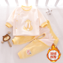 Newborn Baby Gushed Warm Lingerie Suit Autumn Winter 6 Months Open Crotch Split Thickened Baby Bifacial Suede Suit