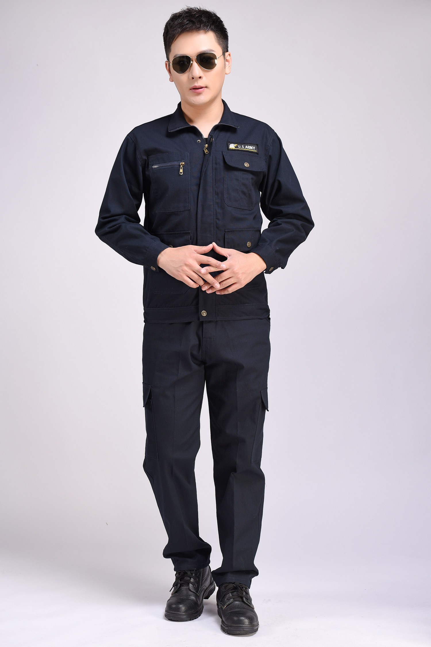 纯棉春秋季焊工工作服套装男耐磨电工工地劳保服汽修电焊长袖工装