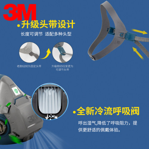 正品3M6502硅胶防毒面具防粉尘防护喷漆化工有机气体农药专用面罩 - 图2