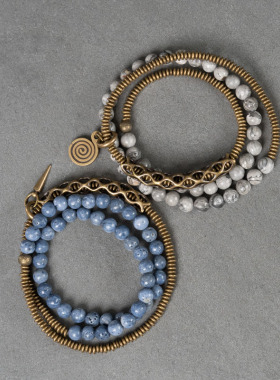 个性复古天然蓝珊瑚多层手串饰品