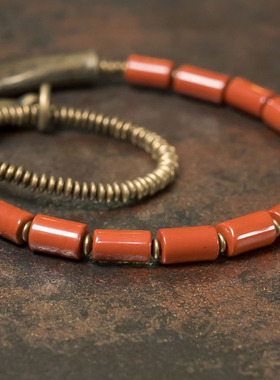 非鱼之家原创设计红石珠子手串 复古文艺个性双圈手链男女款手饰